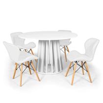 Conjunto Mesa de Jantar Redonda Talia Branca 120cm com 4 Cadeiras Eiffel Slim - Branco