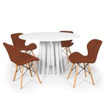 Conjunto Mesa de Jantar Redonda Talia Branca 120cm com 4 Cadeiras Eiffel Slim - Marrom Conjunto Mesa de Jantar Redonda Talia Branca 120cm com 4 Cadeiras Eiffel Slim - Marrom