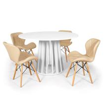 Conjunto Mesa de Jantar Redonda Talia Branca 120cm com 4 Cadeiras Eiffel Slim - Nude