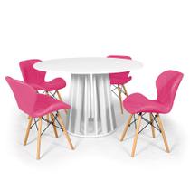 Conjunto Mesa de Jantar Redonda Talia Branca 120cm com 4 Cadeiras Eiffel Slim - Rosa Conjunto Mesa de Jantar Redonda Talia Branca 120cm com 4 Cadeiras Eiffel Slim - Rosa