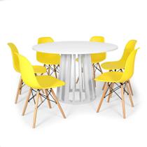 Conjunto Mesa de Jantar Redonda Talia Branca 120cm com 6 Cadeiras Eames Eiffel - Amarelo