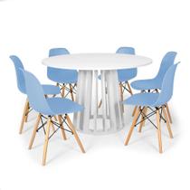Conjunto Mesa de Jantar Redonda Talia Branca 120cm com 6 Cadeiras Eames Eiffel - Azul Claro - Magazine Decor