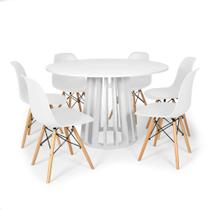 Conjunto Mesa de Jantar Redonda Talia Branca 120cm com 6 Cadeiras Eames Eiffel - Branco - MADE MOVEIS CEDRENSE LTDA
