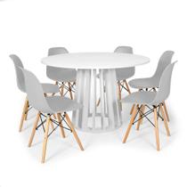 Conjunto Mesa de Jantar Redonda Talia Branca 120cm com 6 Cadeiras Eames Eiffel - Cinza