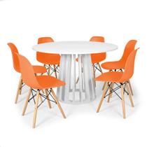 Conjunto Mesa de Jantar Redonda Talia Branca 120cm com 6 Cadeiras Eames Eiffel - Laranja