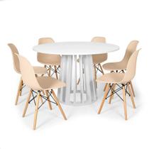 Conjunto Mesa de Jantar Redonda Talia Branca 120cm com 6 Cadeiras Eames Eiffel - Nude - Magazine Decor