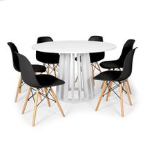 Conjunto Mesa de Jantar Redonda Talia Branca 120cm com 6 Cadeiras Eames Eiffel - Preto