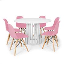 Conjunto Mesa de Jantar Redonda Talia Branca 120cm com 6 Cadeiras Eames Eiffel - Rosa