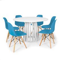 Conjunto Mesa de Jantar Redonda Talia Branca 120cm com 6 Cadeiras Eames Eiffel - Turquesa