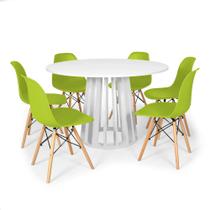 Conjunto Mesa de Jantar Redonda Talia Branca 120cm com 6 Cadeiras Eames Eiffel - Verde