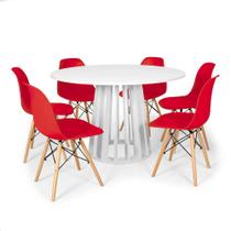 Conjunto Mesa de Jantar Redonda Talia Branca 120cm com 6 Cadeiras Eames Eiffel - Vermelho