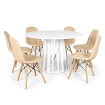 Conjunto Mesa de Jantar Redonda Talia Branca 120cm com 6 Cadeiras Eiffel Botonê - Nude