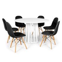 Conjunto Mesa de Jantar Redonda Talia Branca 120cm com 6 Cadeiras Eiffel Botonê - Preto