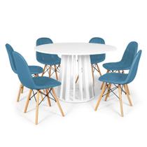 Conjunto Mesa de Jantar Redonda Talia Branca 120cm com 6 Cadeiras Eiffel Botonê - Turquesa