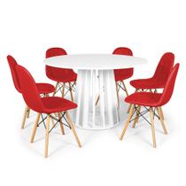 Conjunto Mesa de Jantar Redonda Talia Branca 120cm com 6 Cadeiras Eiffel Botonê - Vermelho