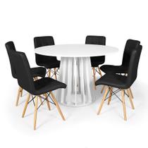 Conjunto Mesa de Jantar Redonda Talia Branca 120cm com 6 Cadeiras Eiffel Gomos - Preto