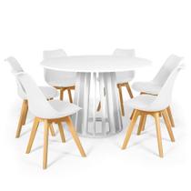 Conjunto Mesa De Jantar Redonda Talia Branca 120cm Com 6 Cadeiras Eiffel Leda - Branco Conjunto Mesa De Jantar Redonda Talia Branca 120cm Com 6 Cadeiras Eiffel Leda - Branco