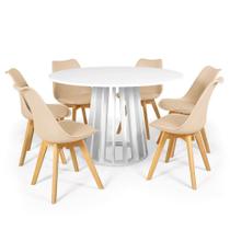 Conjunto Mesa de Jantar Redonda Talia Branca 120cm com 6 Cadeiras Eiffel Leda - Nude - Magazine Decor