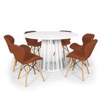 Conjunto Mesa de Jantar Redonda Talia Branca 120cm com 6 Cadeiras Eiffel Slim - Marrom