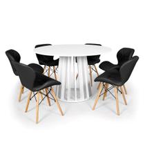 Conjunto Mesa de Jantar Redonda Talia Branca 120cm com 6 Cadeiras Eiffel Slim - Preto
