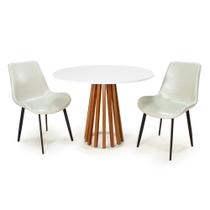 Conjunto Mesa de Jantar Redonda Talia Branca Amadeirada 100cm com 2 Cadeiras Estofadas Chicago - Branco
