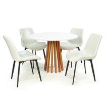 Conjunto Mesa de Jantar Redonda Talia Branca Amadeirada 100cm com 4 Cadeiras Estofadas Chicago - Branco - MADE MOVEIS CEDRENSE LTDA