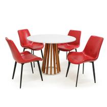 Conjunto Mesa de Jantar Redonda Talia Branca Amadeirada 100cm com 4 Cadeiras Estofadas Chicago - Vermelho