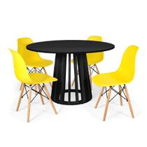 Conjunto Mesa de Jantar Redonda Talia Preta 120cm com 4 Cadeiras Eames Eiffel - Amarelo