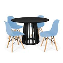 Conjunto Mesa de Jantar Redonda Talia Preta 120cm com 4 Cadeiras Eames Eiffel - Azul Claro