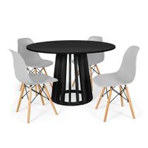 Conjunto Mesa de Jantar Redonda Talia Preta 120cm com 4 Cadeiras Eames Eiffel - Cinza