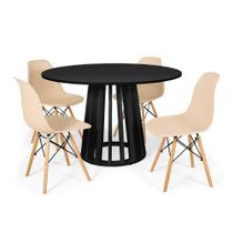 Conjunto Mesa de Jantar Redonda Talia Preta 120cm com 4 Cadeiras Eames Eiffel - Nude