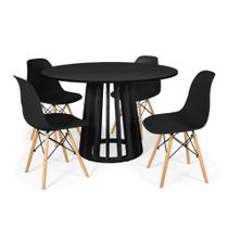 Conjunto Mesa de Jantar Redonda Talia Preta 120cm com 4 Cadeiras Eames Eiffel - Preto - Magazine Decor