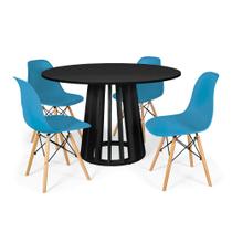Conjunto Mesa de Jantar Redonda Talia Preta 120cm com 4 Cadeiras Eames Eiffel - Turquesa