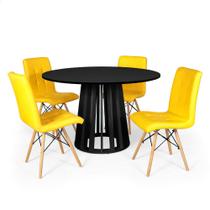 Conjunto Mesa de Jantar Redonda Talia Preta 120cm com 4 Cadeiras Eiffel Gomos - Amarelo