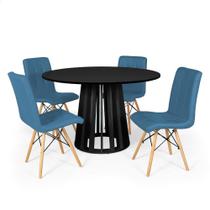 Conjunto Mesa de Jantar Redonda Talia Preta 120cm com 4 Cadeiras Eiffel Gomos - Turquesa - MADE MOVEIS CEDRENSE LTDA