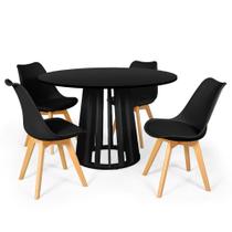 Conjunto Mesa de Jantar Redonda Talia Preta 120cm com 4 Cadeiras Eiffel Leda - Preto - Magazine Decor