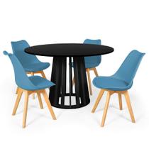 Conjunto Mesa de Jantar Redonda Talia Preta 120cm com 4 Cadeiras Eiffel Leda - Turquesa