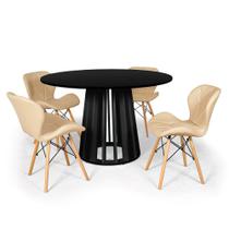 Conjunto Mesa de Jantar Redonda Talia Preta 120cm com 4 Cadeiras Eiffel Slim - Nude