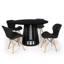 Conjunto Mesa de Jantar Redonda Talia Preta 120cm com 4 Cadeiras Eiffel Slim - Preto