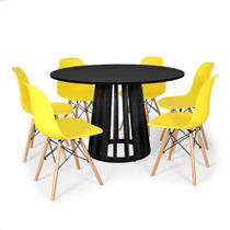 Conjunto Mesa de Jantar Redonda Talia Preta 120cm com 6 Cadeiras Eames Eiffel - Amarelo