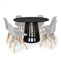 Conjunto Mesa de Jantar Redonda Talia Preta 120cm com 6 Cadeiras Eames Eiffel - Cinza
