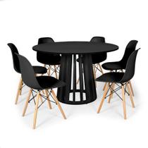 Conjunto Mesa de Jantar Redonda Talia Preta 120cm com 6 Cadeiras Eames Eiffel - Preto - MADE MOVEIS CEDRENSE LTDA