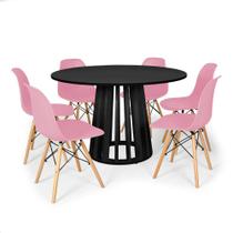 Conjunto Mesa de Jantar Redonda Talia Preta 120cm com 6 Cadeiras Eames Eiffel - Rosa - Magazine Decor