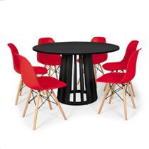 Conjunto Mesa de Jantar Redonda Talia Preta 120cm com 6 Cadeiras Eames Eiffel - Vermelho