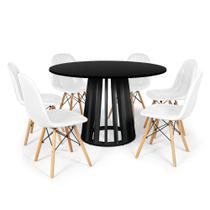 Conjunto Mesa de Jantar Redonda Talia Preta 120cm com 6 Cadeiras Eiffel Botonê - Branco