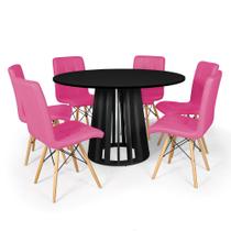 Conjunto Mesa de Jantar Redonda Talia Preta 120cm com 6 Cadeiras Eiffel Gomos - Rosa - MADE MOVEIS CEDRENSE LTDA