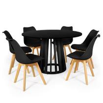 Conjunto Mesa de Jantar Redonda Talia Preta 120cm com 6 Cadeiras Eiffel Leda - Preto - Magazine Decor