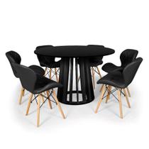 Conjunto Mesa de Jantar Redonda Talia Preta 120cm com 6 Cadeiras Eiffel Slim - Preto