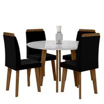 Conjunto Mesa de Jantar Redonda Tampo Vidro Com 04 Cadeiras Turmalina RV Móveis Branco/Preto