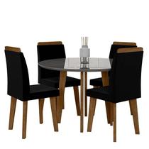 Conjunto Mesa de Jantar Redonda Tampo Vidro Com 04 Cadeiras Turmalina RV Móveis Grafite/Preto